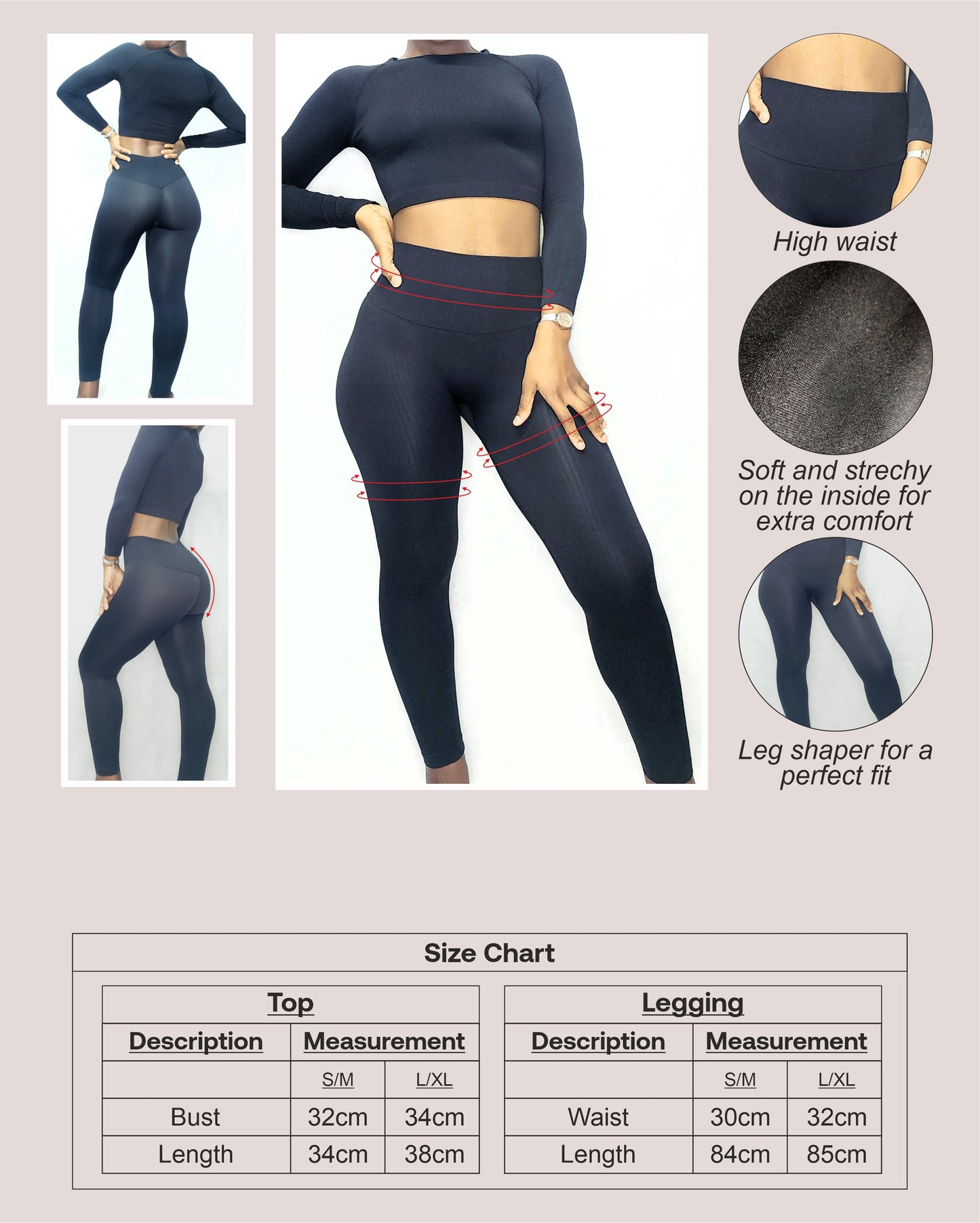 2 Piece Gym Set - Leggings + Crop Top