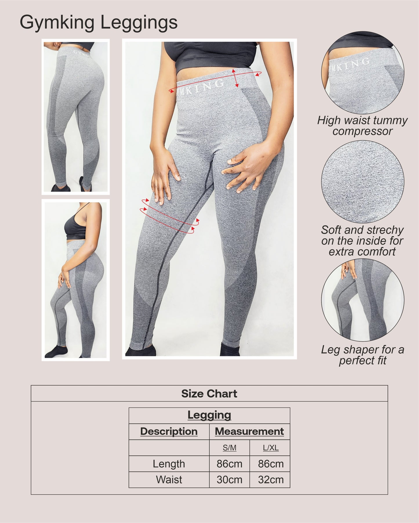 Gymking Leggings - Grey Waistband