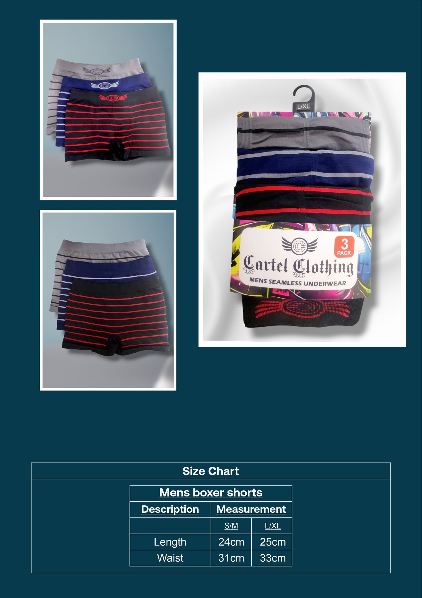 3 Pack Mens Boxer Shorts - Cartel Clothing