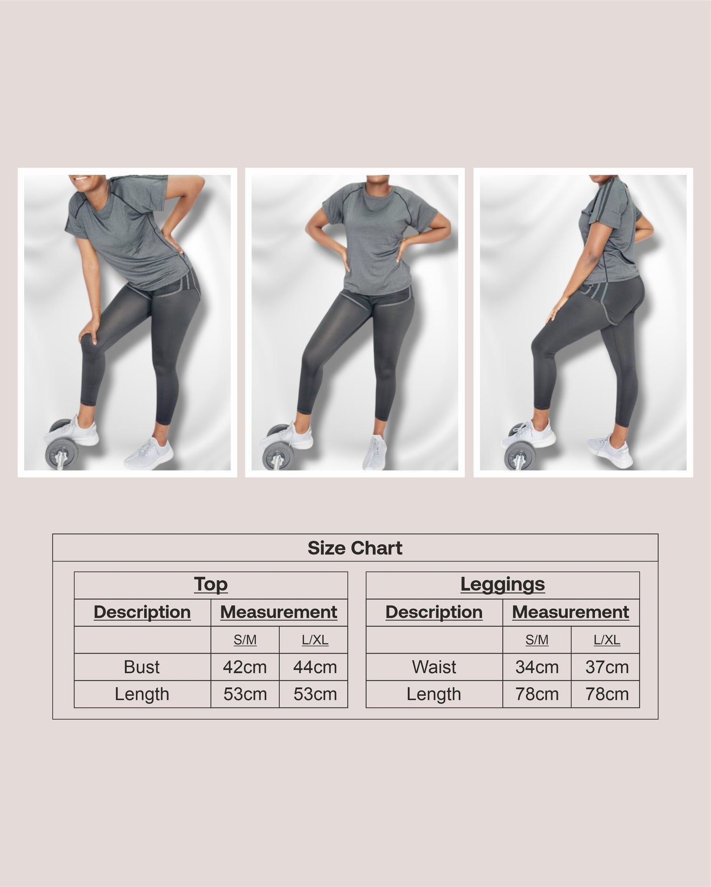 2 Piece Gym Set - Black & Grey Sheggings + Top