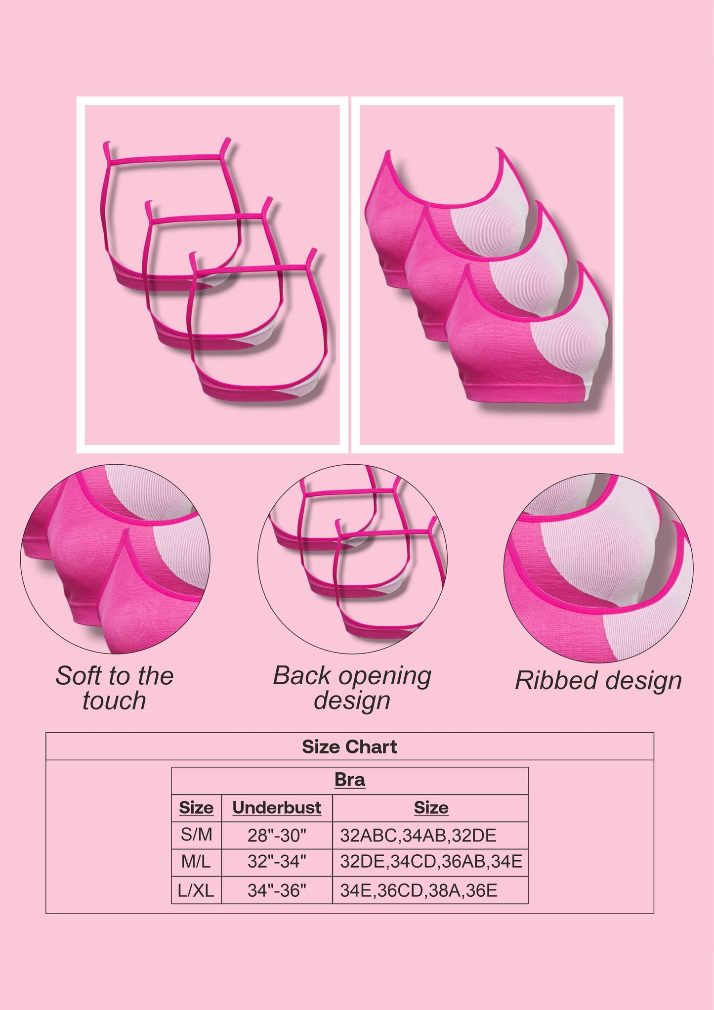 3 Pack Sports Bra - Pink
