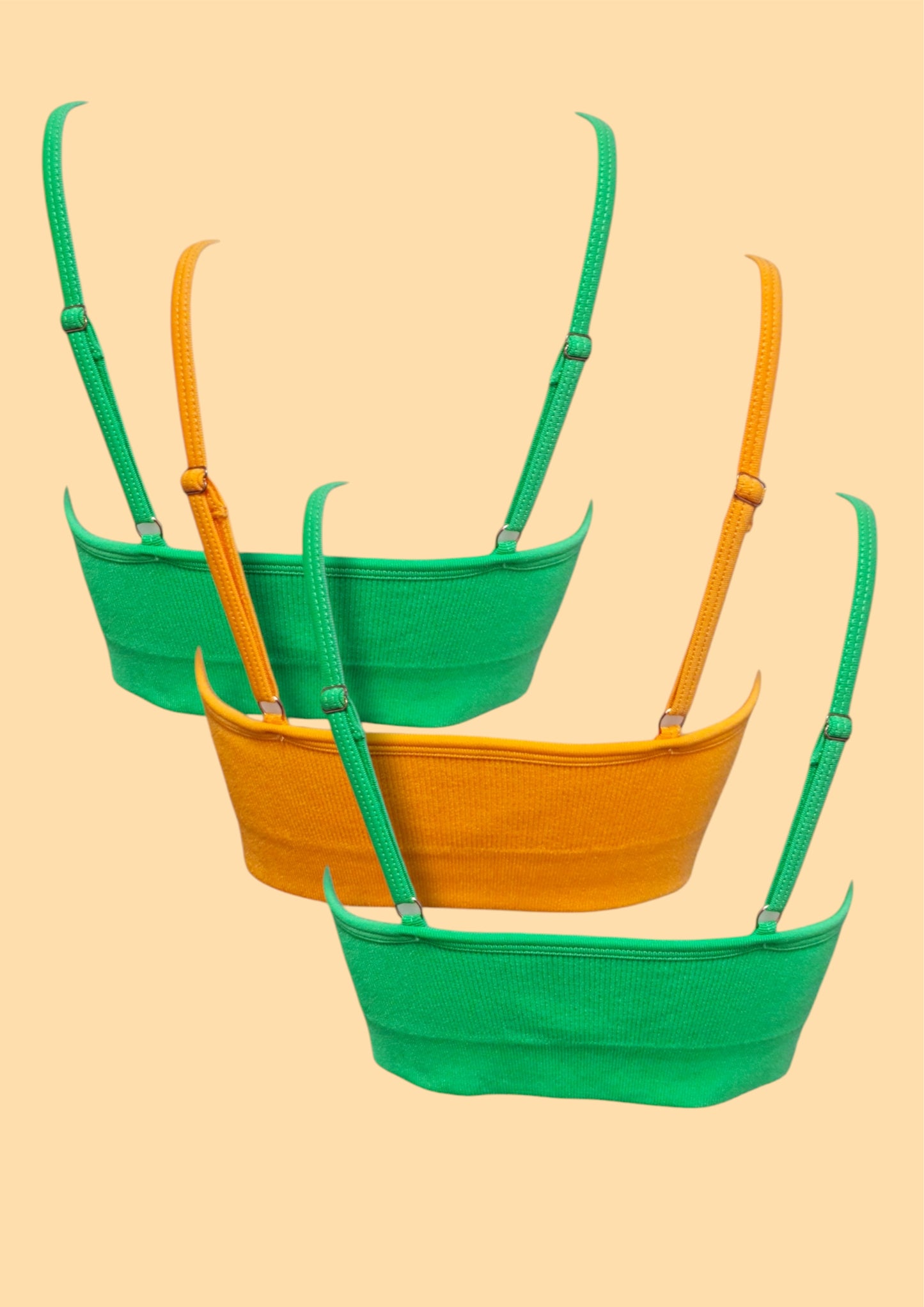 3 Pack Ribbed Bra - Green & Orange