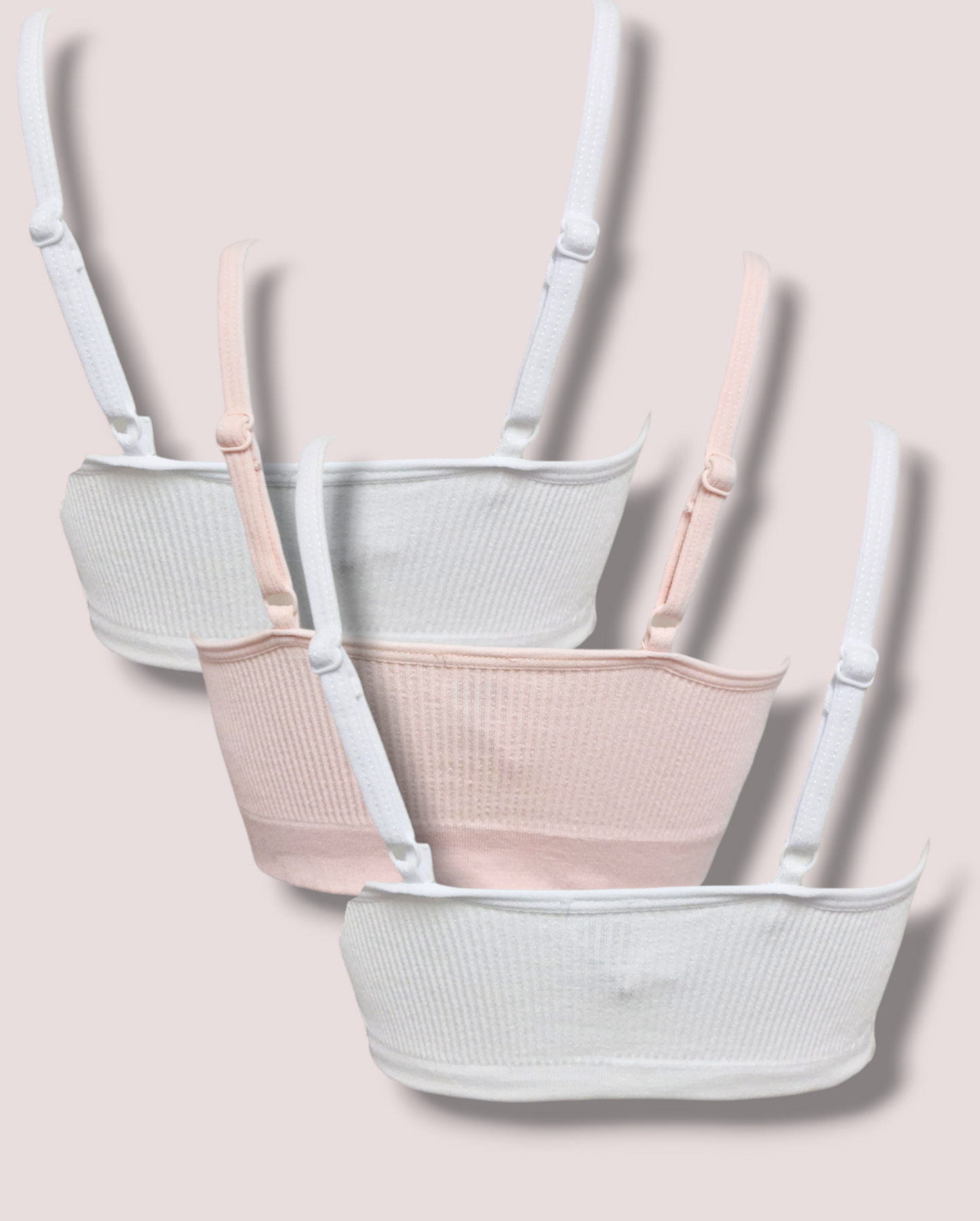 3 Pack Ribbed Bra - White & Pale Pink