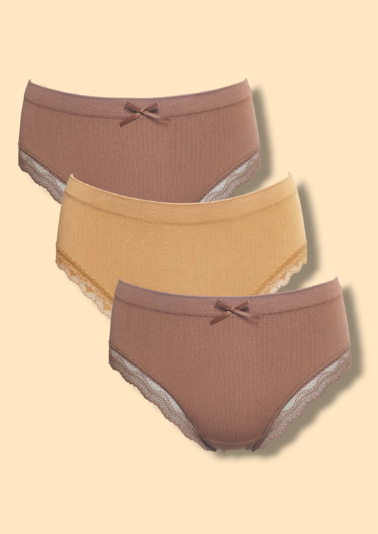 3 Pack Boyleg Cut Panties - Tonal Brown