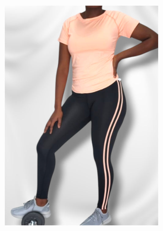 2 Piece Gym Set - Peach & Black