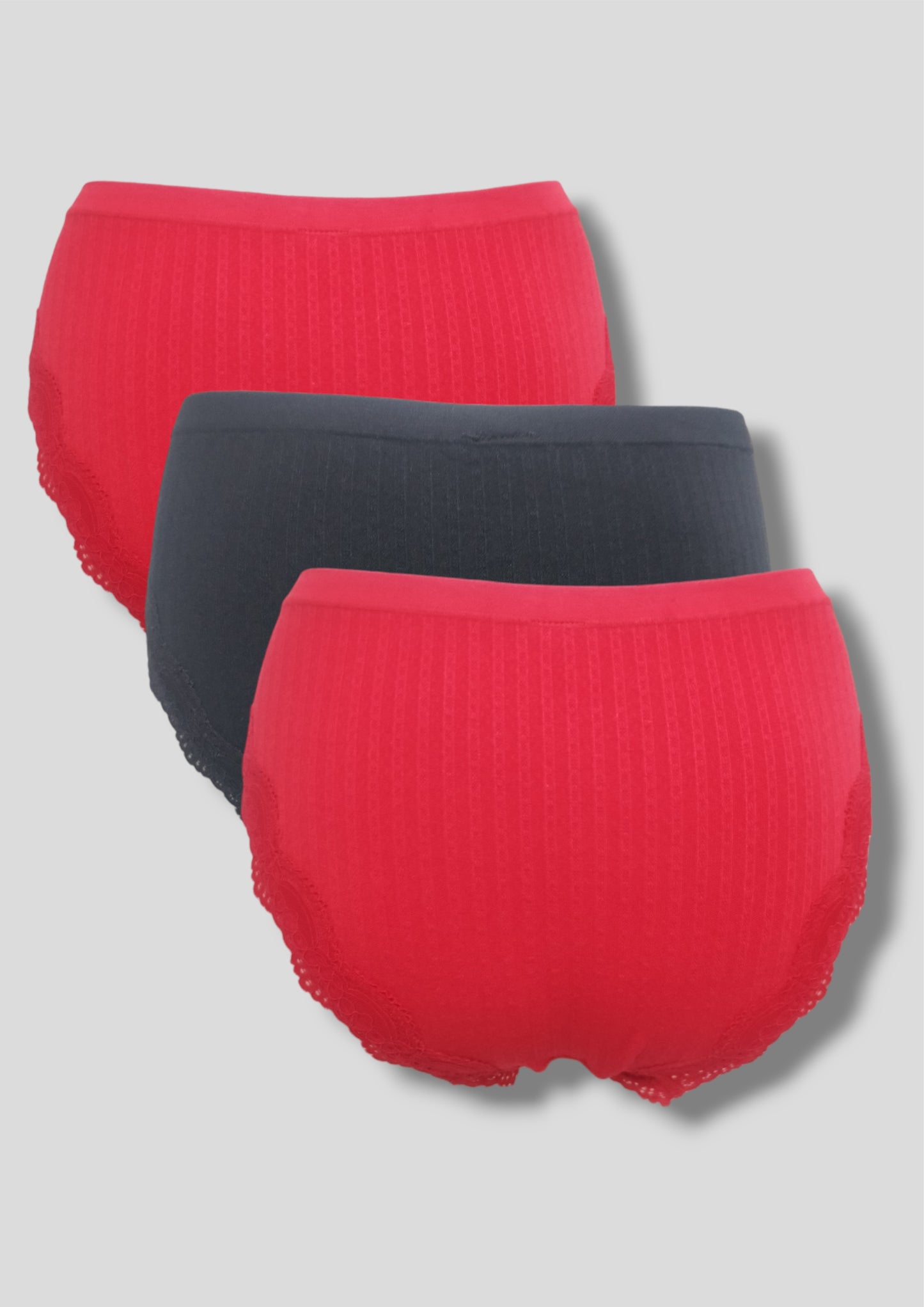 3 Pack Bikini Cut Panties - Red & Black