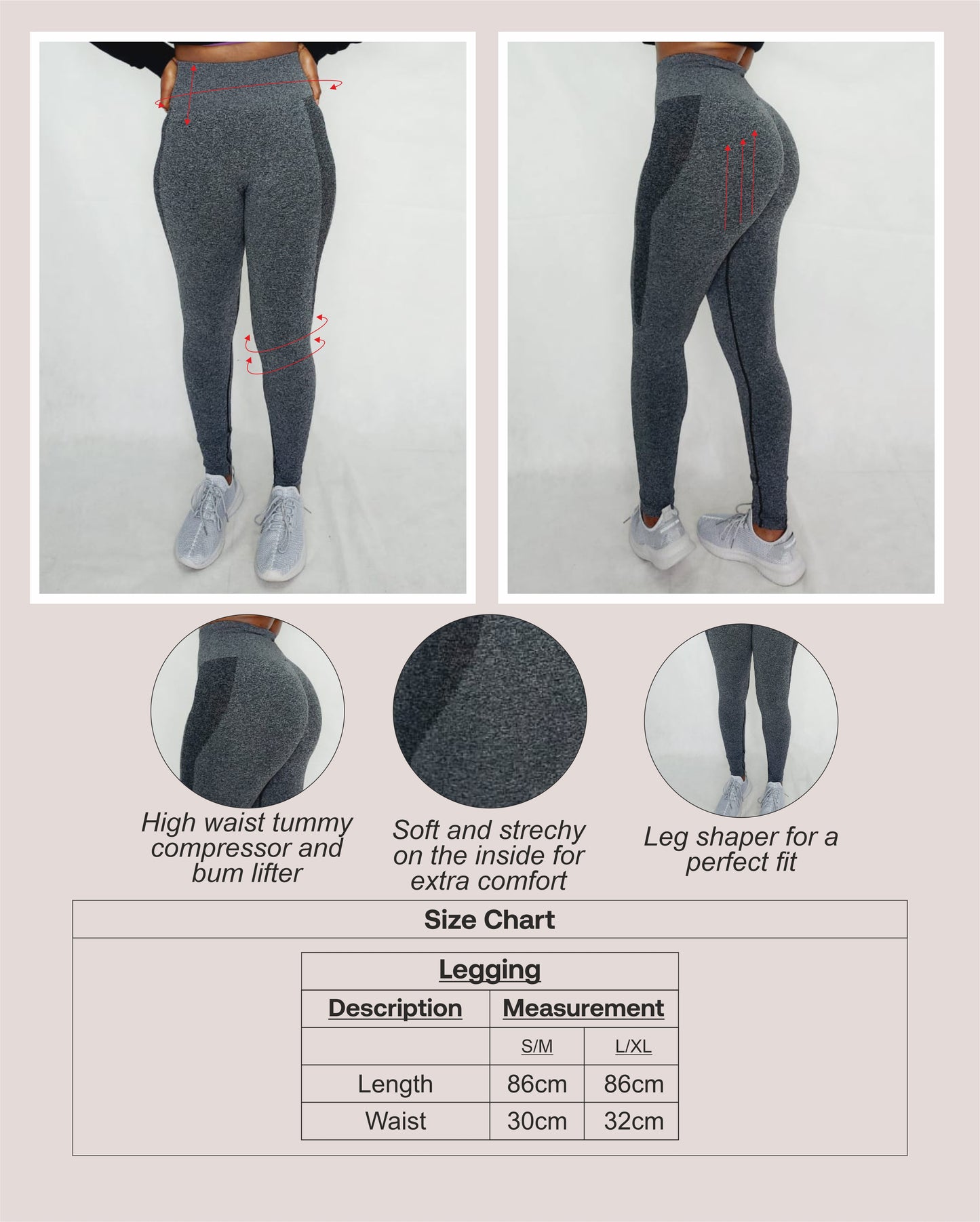 Leggings - Black/Grey Melange