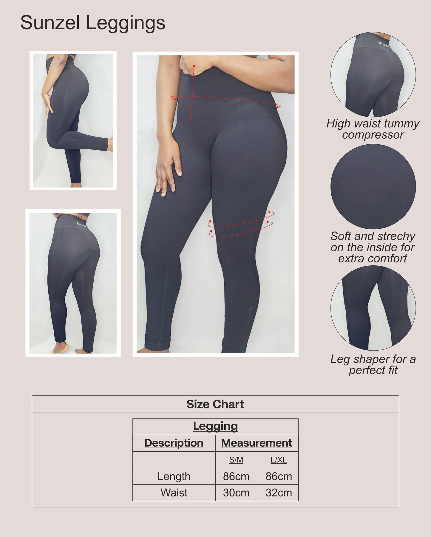Sunzel Leggings - Black (white text at the back)